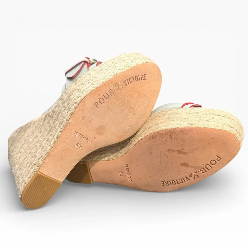 Pour‎ La Victoire Jaclyn Espadrille Wedge Heel Ankle Strap Sandal Leather 8.5
